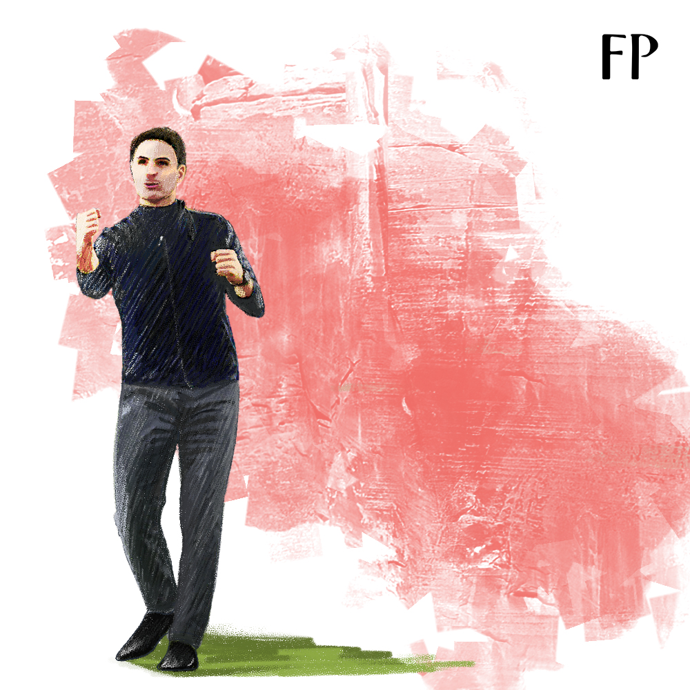 An illustration of Mikel Arteta, Manager of Arsenal Football Club